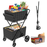 Jumbo Shopping Cart 2 Layers Grocery Cart on Wheels Foldable Utility Shopping Carts