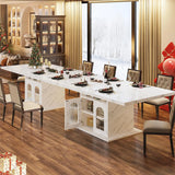 63" Rectangle Dining Table Seats 4-6 Faux Marble Top Storage Shelves Cabinet Kitchen Home Apartment White