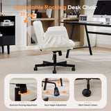TCGBKAF White Criss Cross Chair with Adjustable Arms Chenille Swivel Vanity Chair with Side Pockets Ergonomic Cross Legged Office Chair with Wheels Adjustable Height Computer Desk Chair