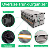 Oversize Gray Big Car Trunk Organizer SUV Cargo Storage Non Slip Bottom Waterproof Collapsible Durable Multi Compartments