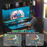 LED Gaming Desk with Hutch 47.2'' Computer Workstation Black