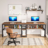 Tribesigns Two Person Desk with Bookshelf, 78.7 Computer Office Double Desk