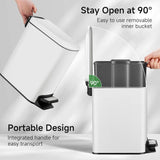 Slim Bathroom Trash Can with Lid, Soft Close Step Pedal, 6L Stainless Steel Bin for Bedroom Office Kitchen in White