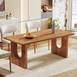 Modern Rectangular Dining Table, Wood Pedestal Base For 6-8 People