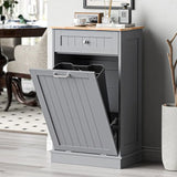 13 Gallon Wooden Freestanding Hidden Trash Can Cabinet with Odor Control,