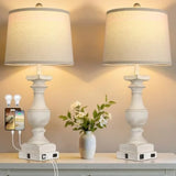 28''Table Lamp for Bedroom Nightstand, Vintage Bedside Lamp w/ USB A+C Port