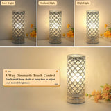 Crystal Table Lamp Touch Control Accent W/ Silver Lamp Shade For Kitchen