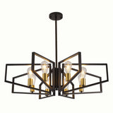 Modern 8-Light Geometric Chandelier Adjustable Height Metal Pendant Light with Black