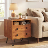 3-in-1 Bedroom Nightstand, Practical Side Table with 2 Drawers & Iron Legs