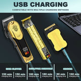 3-in-1 Cordless Hair Clippers and Trimmers Set for Men with Adjustable Lever Long-Lasting Battery Stainless