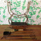 Metal Firewood Rack Set with 4 Fireplace Tools Fireside Wood Storage Organizer