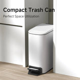 Slim Bathroom Trash Can with Lid, Soft Close Step Pedal, 6L Stainless Steel Bin for Bedroom Office Kitchen in White