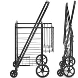 Folding Shopping Cart, Jumbo Grocery Cart With Double Baskets, 360Swivel Wheels, Heavy Duty Utility Cart, 110 LBS Large