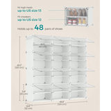 SONGMICS Shoe Rack, 12 Cubes With Doors, 48 Pair Plastic For Bedroom