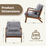 JHK Mid Century Modern Chair Solid Wooden Frame Accent Chair with Arms and Waist Cushion Reading Chairs