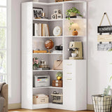 76" Tall Corner Bookshelf, 6-Tier L-Shaped Bookcase with 10 Shelves and 2 Drawers