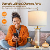Table Lamps for Bedroom Set of 2 W/ Nightlight, 2 USB A+C Charging Port