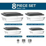 8-Piece Deep Glass Baking Dish Set with Plastic lidsRectangular Glass Bakeware Set