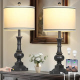 22" Modern Double Gourd Ceramic Table Lamps Set of 2, Bedside Lamps