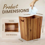 2 Gallon Acacia Wood Wastebasket Small Trash Can For Bathroom Bedroom Office