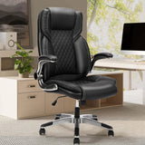 Brown Leather Office Chair with Flip up Arms, High Back Ergonomic Executive Office Chairs
