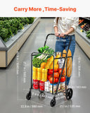 Jumbo Folding Grocery Cart with Double Baskets 360 Swivel Wheels Large Capacity Utility Cart for Shopping