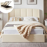 VELOCAVA Full Size Lift Up Storage Bed with Modern Wingback Headboard