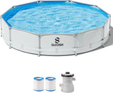 JOYFY Round Above Ground Pool 12ft/10ft/15ft Outdoor with Filter Pump