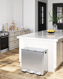 60L 90L Three Compartment Trash Can with Soft-Close Lid, Rectangle Step Trash Can, Fingerprint-Resistant