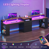 96.6" Long Computer Desk, 2 Person Desk with LED Lights & Power Outlet