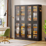 Bookcase with Doors and LED Light, 67-inch Tall Bookshelf with 8-Tier Shelves for Living Room