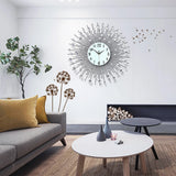 3D Large Metal Sunburst Wall Clock, Battery Operated, Silent Non-Ticking
