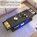 Modern Stylish Coffee Table w/ LED lights, Double-Layer Design for Living Room