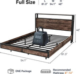 Full Size Bed Frame with Storage Headboard, LED Lights, Charging Station