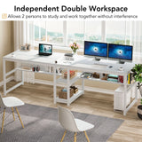 Tribesigns Two Person Desk with Bookshelf, 78.7 Computer Office Double Desk