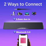 Bluetooth Stereo Sound Bar with 3.5mm Aux, USB/USB-C Power, Mic, and Headphone Jack for PC, Laptop