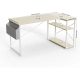 40 Inch L Shaped Small Computer Desk with Builtin Power Outlets and Reversible Shelves