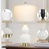 22" Modern Double Gourd Ceramic Table Lamps Set of 2, Bedside Lamps