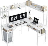L Shaped Gaming Desk with Hutch, 60" Corner Computer Desk with Storage Shelves