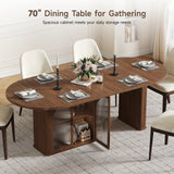 Walnut 70 Inch Oval Dining Table for 6-8 People, Modern Large Dining Room Table with 2-Tier Storage Space