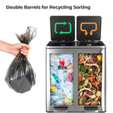 AOOU 16 Gallon Stainless Steel Trash Can, 60L Dual Compartment, Metal Kitchen Step Recycle Bin