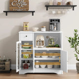 White 3-Door Kitchen Storage Cabinet with Drawer and Adjustable Buffet Sideboard
