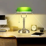 Green Glass Bankers Desk Lamp for Study, Office, LED Bulb Included