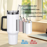 12/20 Pack 40 oz Sublimation Tumblers,Removable Handle Coffee Travel Mug With Straw
