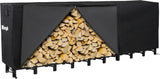 12FT Firewood Rack Outdoor Heavy Duty with Cover for Log Storage, Black