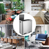 Brushed Stainless Steel 60L/16Gallon Rectangular Hands-Free Dual Compartment Recycling Kitchen Step Trash Can