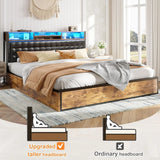 King Bed Frame, King Size Bed Frame Built in Charging Station & LED