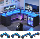 L Shaped Gaming Desk with 4 Drawers, Computer Desk with Display Cabinet