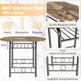 JUMMICO 3-Piece Wooden Round Table & Chair Set, Space Saving Kitchen Breakfast Nook Wood Grain Tabletop with Metal Frame