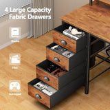 55 Inch Computer Desk Gaming with 4 Fabric Drawers Power Outlets and LED Lights for Home
